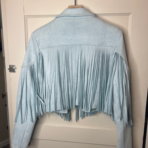 Light Blue faux Suede Fringe Cropped Western Jacket NWT - Picture 3 of 3